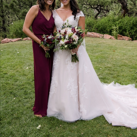 Double Strap Georgette Bridesmaid wrap dress size 4, wine color - Picture 1 of 2